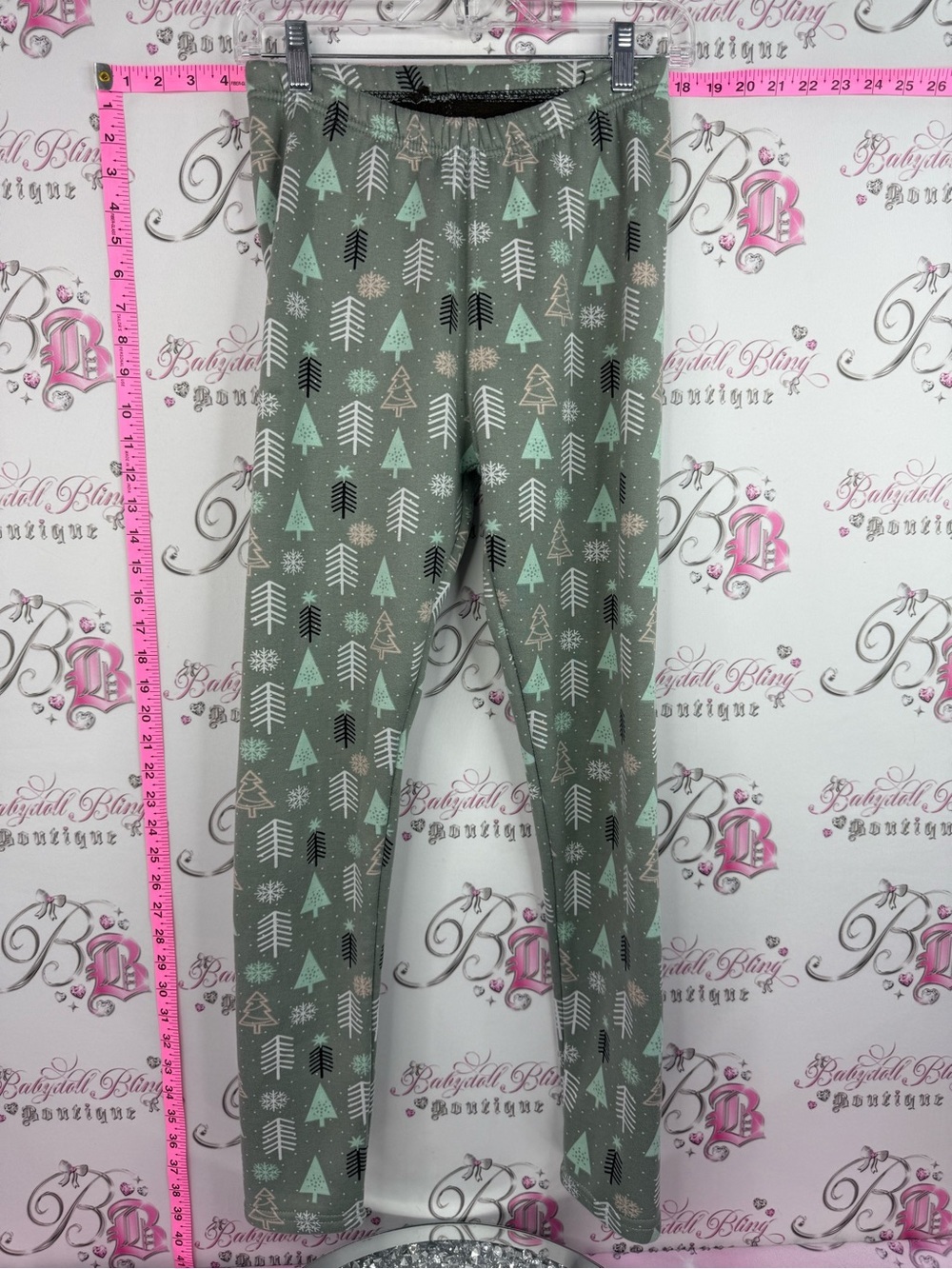 Just cozy leggings fleece lined Women's Green Holiday Tree Print Leggings